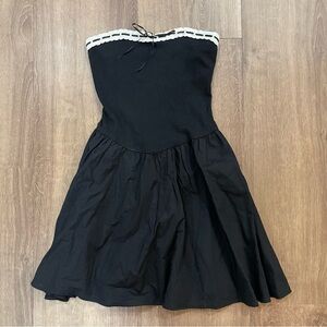 Aerie Stapless Black Dress with Lace Trim